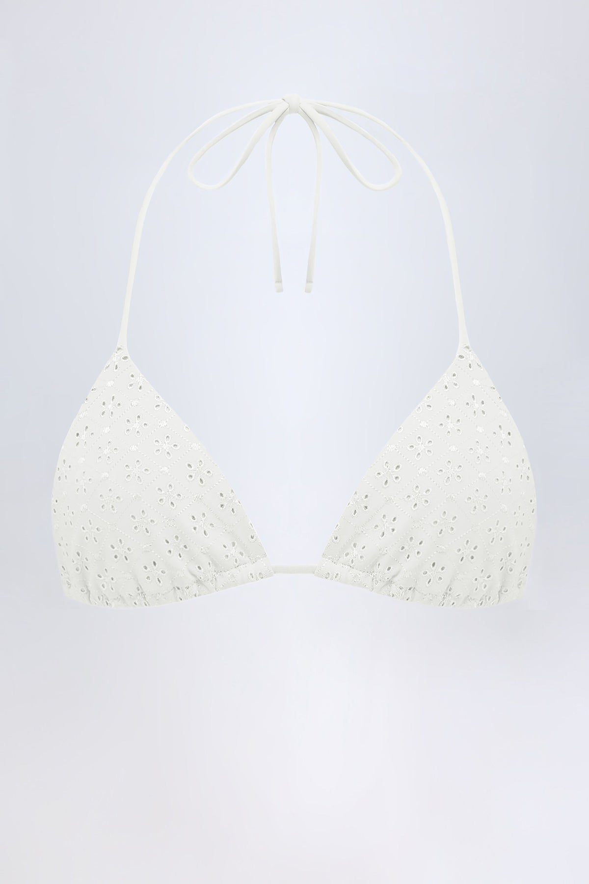 Chic Broderie Anglaise Triangle Bikini Top in White