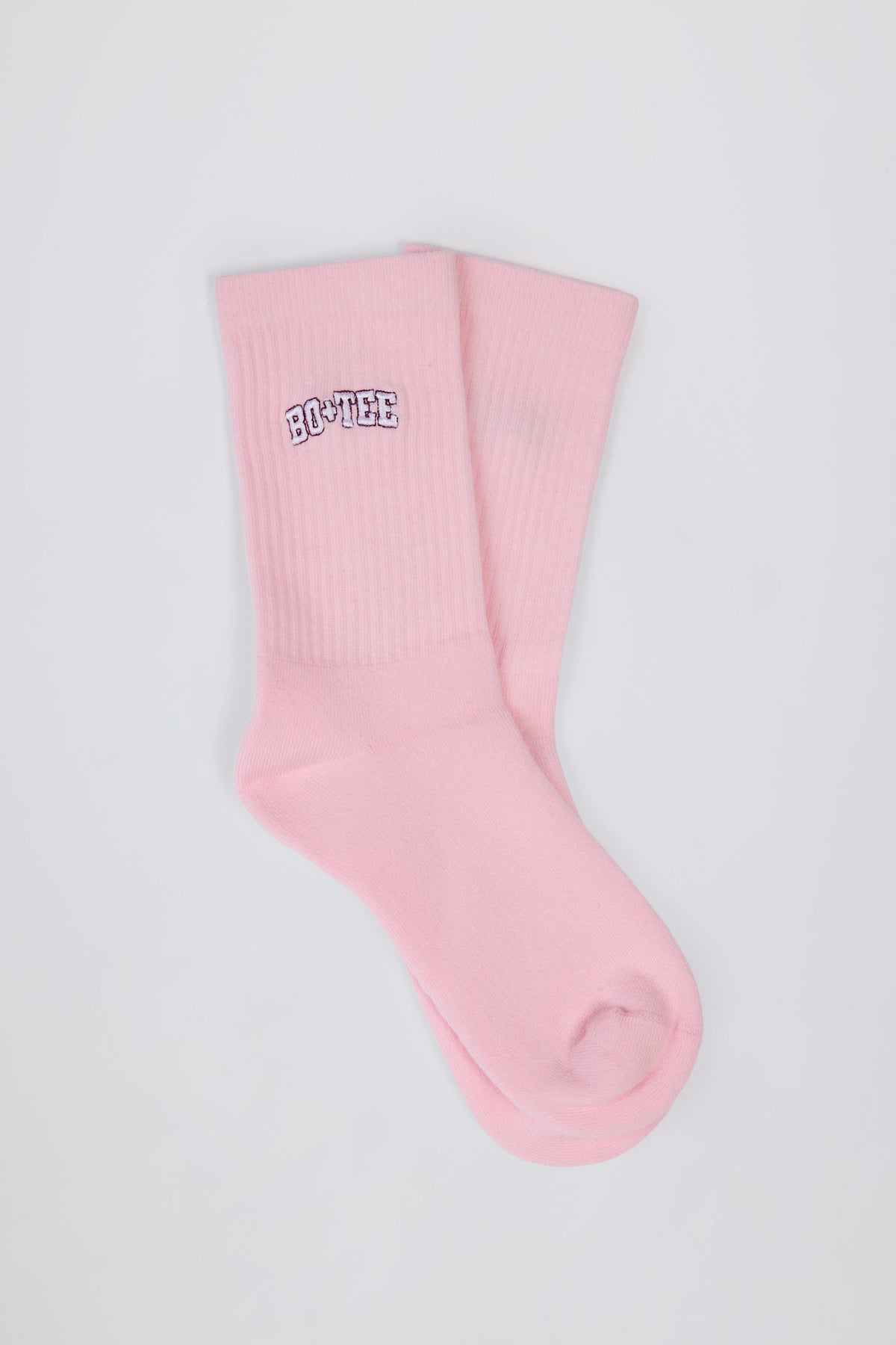 Chic Ribbed Half-Crew Socks in Powder Pink