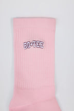 Chic Ribbed Half-Crew Socks in Powder Pink