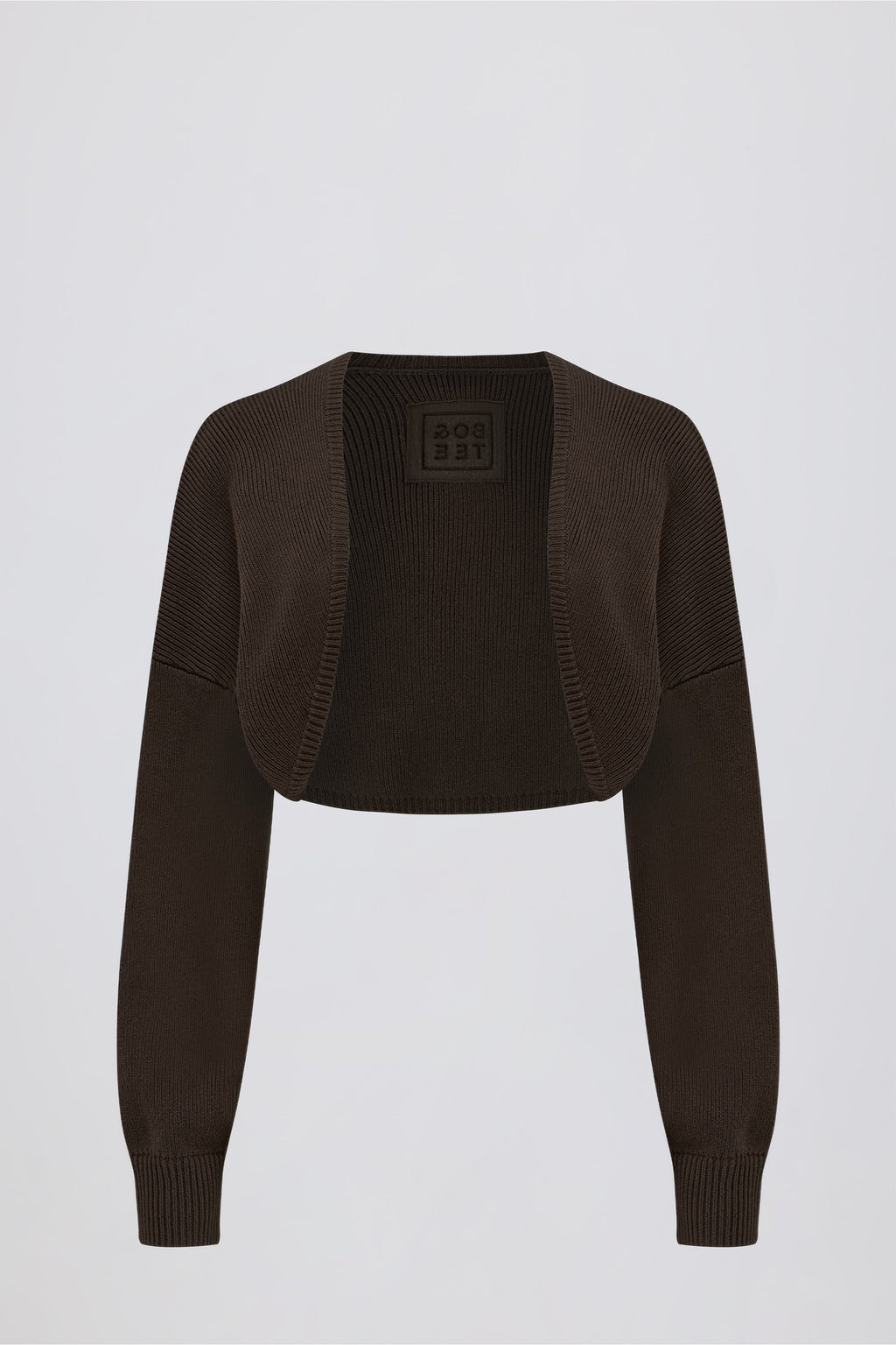 Chic Ribbed-Knit Cropped Shrug in Pecan