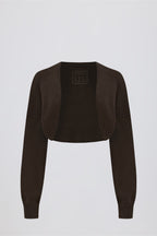 Chic Ribbed-Knit Cropped Shrug in Pecan