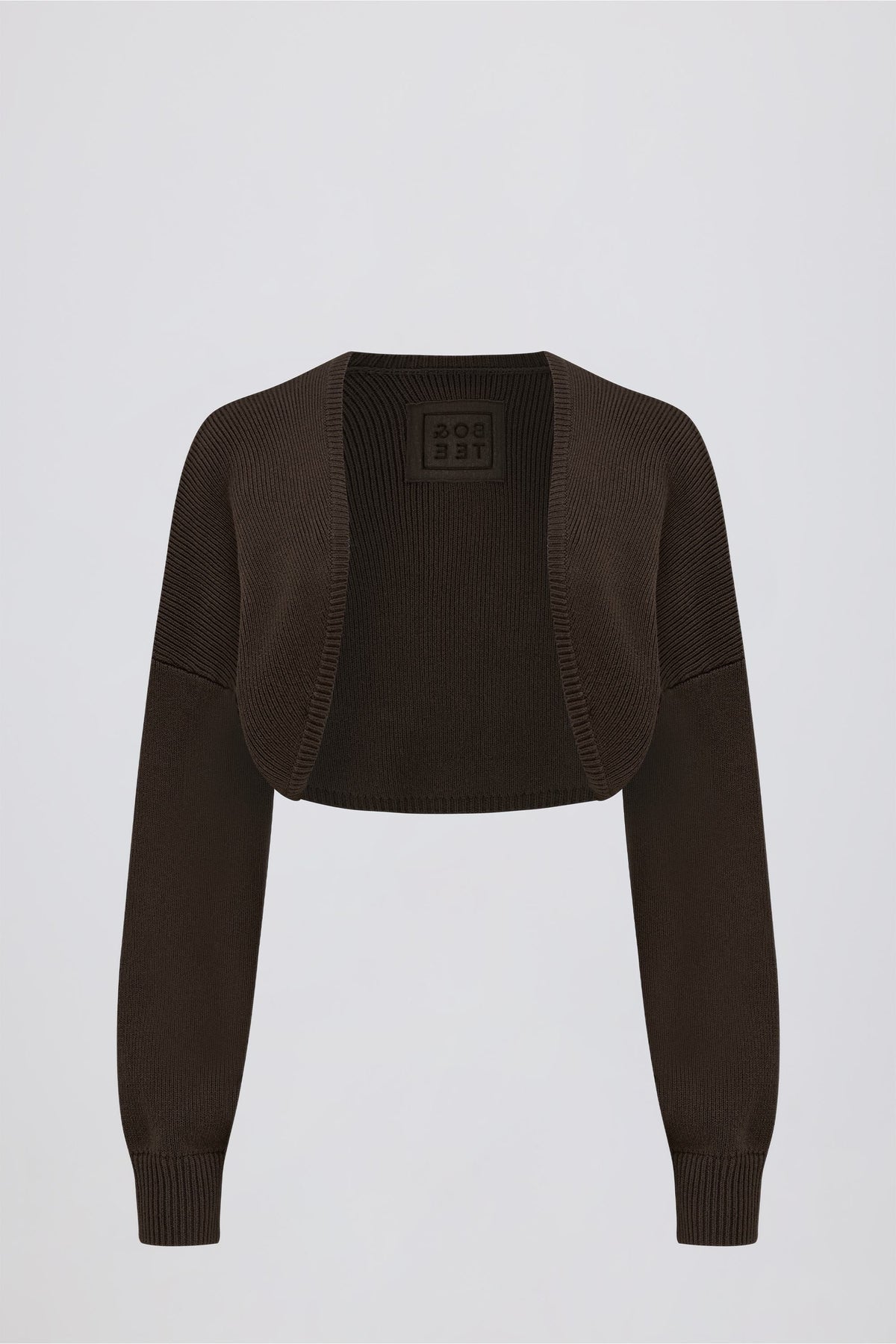 Chic Ribbed-Knit Cropped Shrug in Pecan