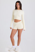 Chic Ribbed Knit Tie Mini Shorts in Cream