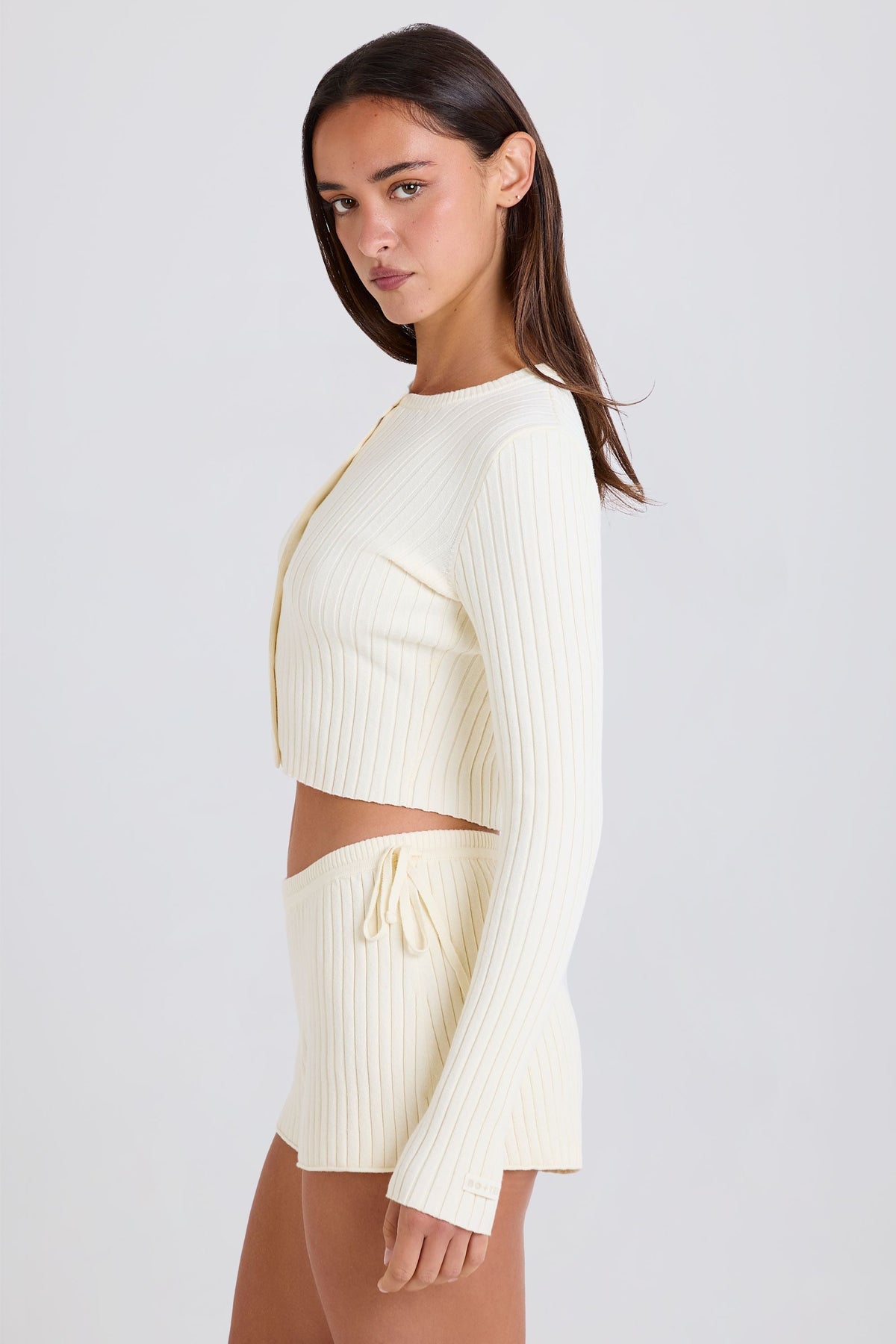 Chic Ribbed Knit Tie Mini Shorts in Cream