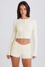 Chic Ribbed Knit Tie Mini Shorts in Cream