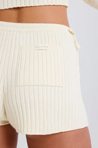 Chic Ribbed Knit Tie Mini Shorts in Cream
