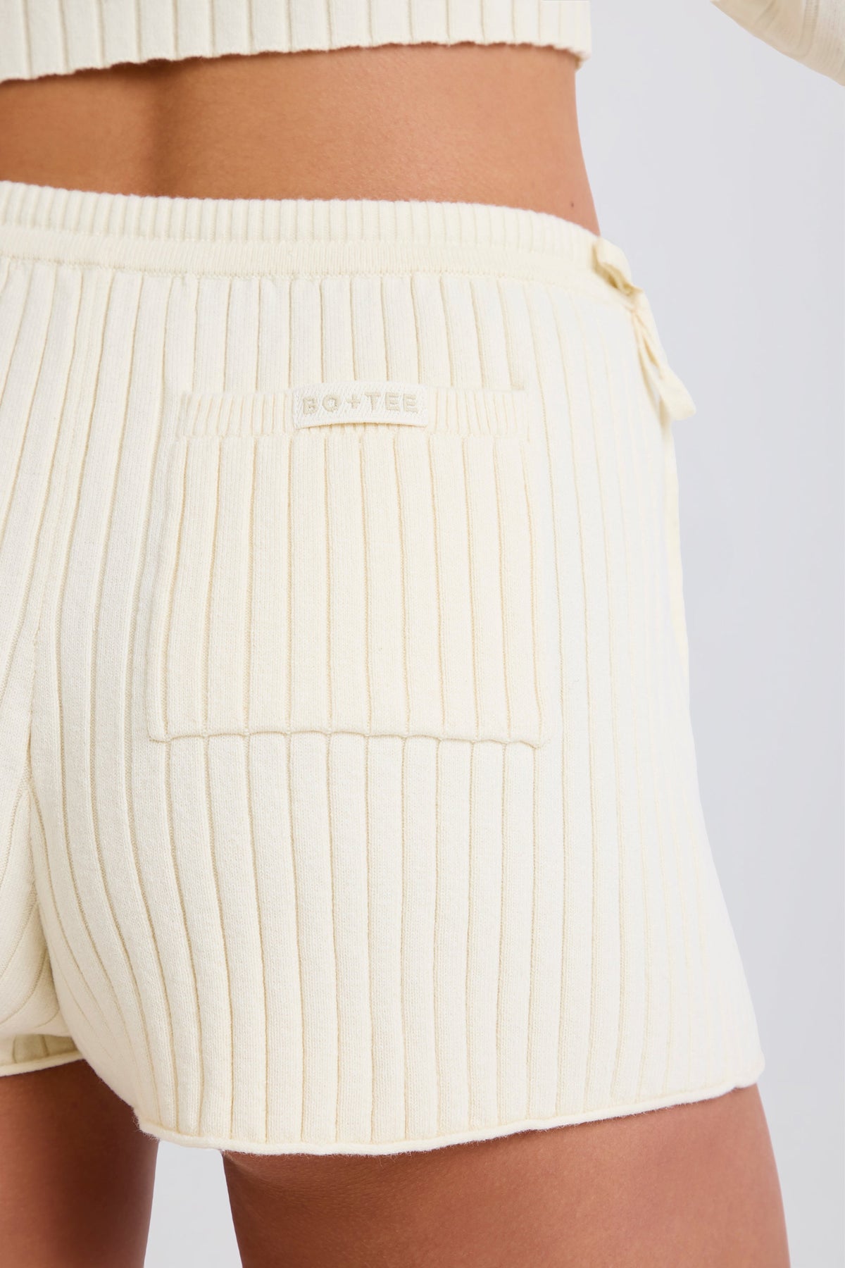 Chic Ribbed Knit Tie Mini Shorts in Cream