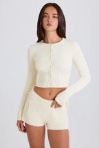 Chic Ribbed Knit Tie Mini Shorts in Cream