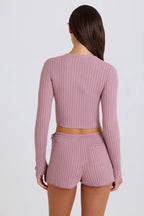 Chic Ribbed Knit Tie Mini Shorts in Mauve