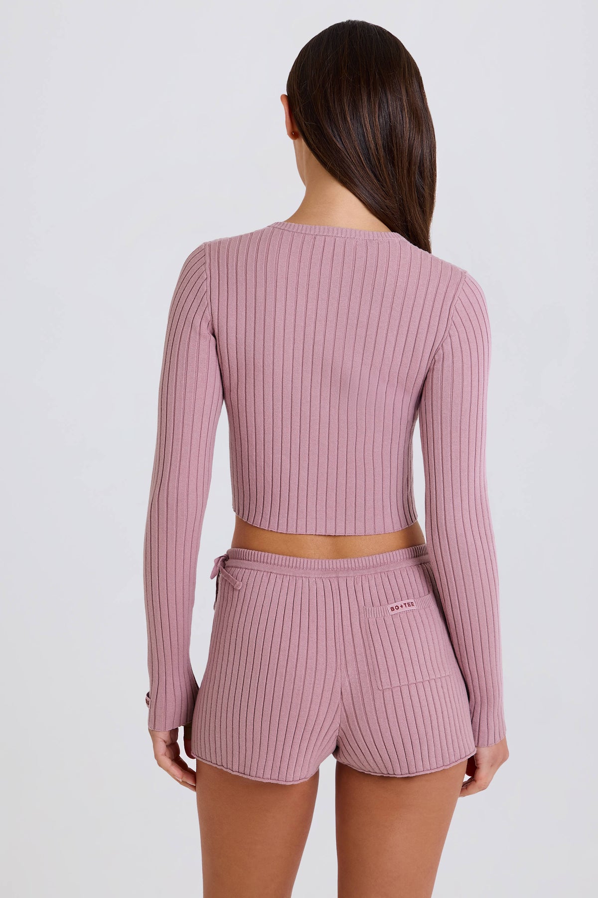 Chic Ribbed Knit Tie Mini Shorts in Mauve