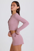 Chic Ribbed Knit Tie Mini Shorts in Mauve