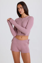Chic Ribbed Knit Tie Mini Shorts in Mauve