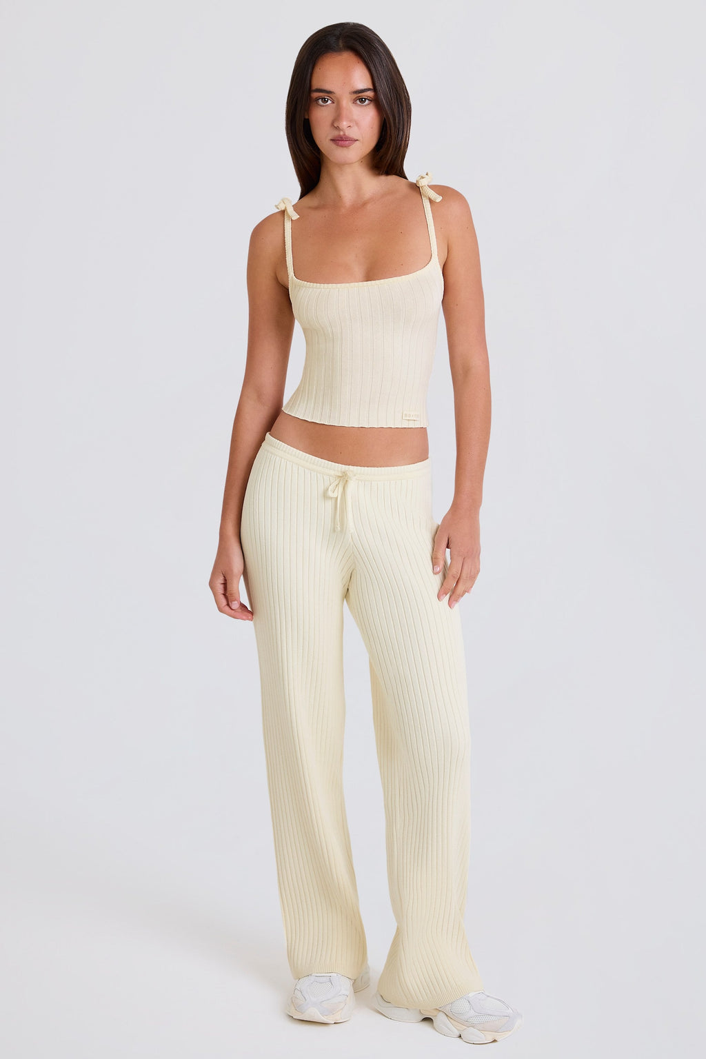 Chic Ribbed Knit Wide-Leg Joggers in Cream