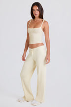 Chic Ribbed Knit Wide-Leg Joggers in Cream