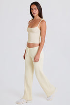 Chic Ribbed Knit Wide-Leg Joggers in Cream