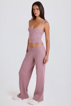 Chic Ribbed Knit Wide-Leg Joggers in Mauve