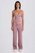 Chic Ribbed Knit Wide-Leg Joggers in Mauve