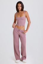 Chic Ribbed Knit Wide-Leg Joggers in Mauve