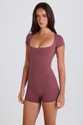 Chic Open-Back Unitard in Acai