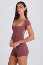 Chic Open-Back Unitard in Acai