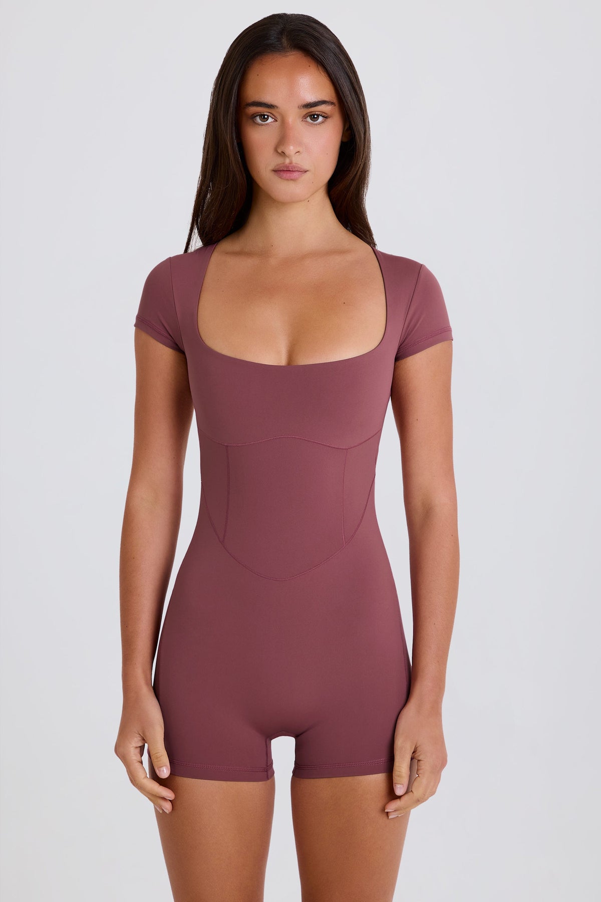 Chic Open-Back Unitard in Acai