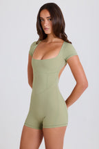 Chic Open-Back Unitard in Matcha