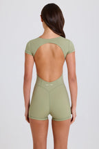 Chic Open-Back Unitard in Matcha