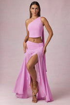 Chic Asymmetric Ruched Maxi Skirt in Pink Orchid