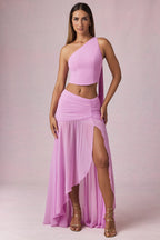 Chic Asymmetric Ruched Maxi Skirt in Pink Orchid
