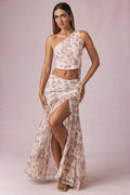 Chic Asymmetric Ruched Maxi Skirt in Primrose Floral Print