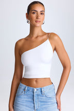 Chic One-Shoulder Lace-Up Top in White
