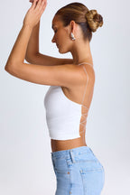Chic One-Shoulder Lace-Up Top in White