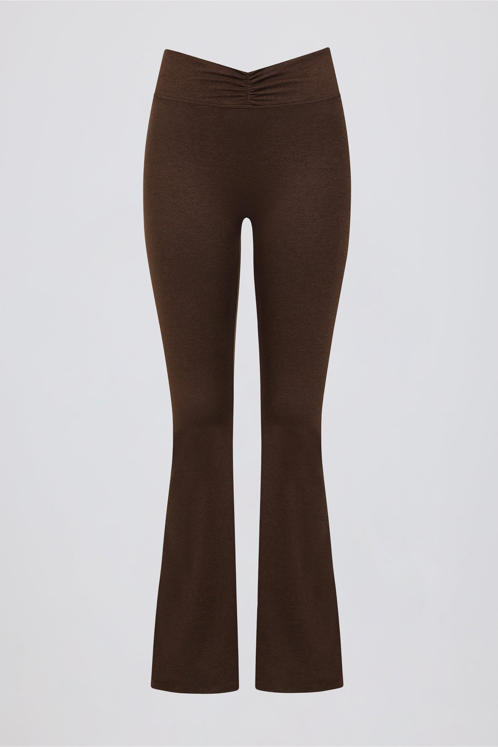 Chic Brushed Jersey Ruched Flared Trousers in Pecan Marl