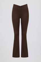 Chic Brushed Jersey Ruched Flared Trousers in Pecan Marl