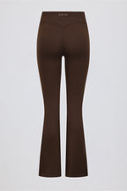 Chic Brushed Jersey Ruched Flared Trousers in Pecan Marl