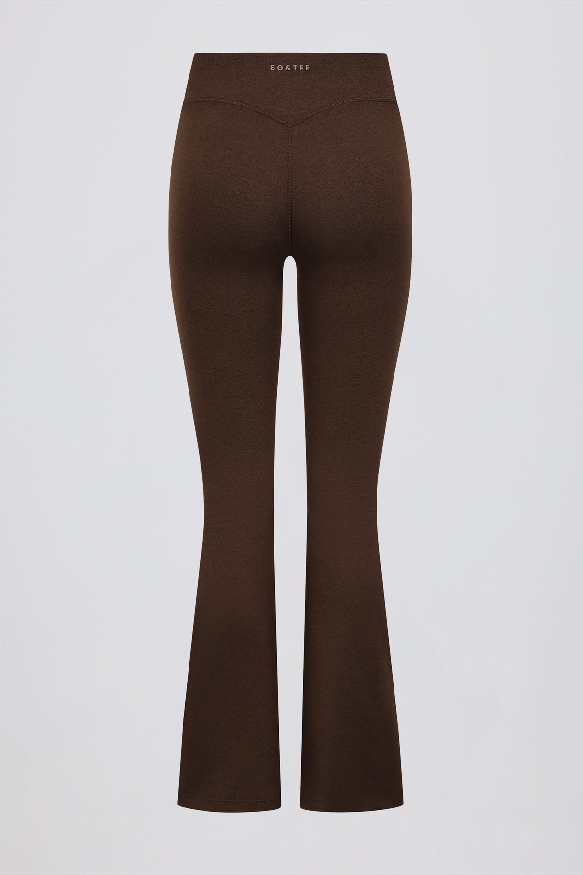 Chic Brushed Jersey Ruched Flared Trousers in Pecan Marl