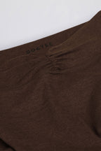 Chic Brushed Jersey Ruched Flared Trousers in Pecan Marl