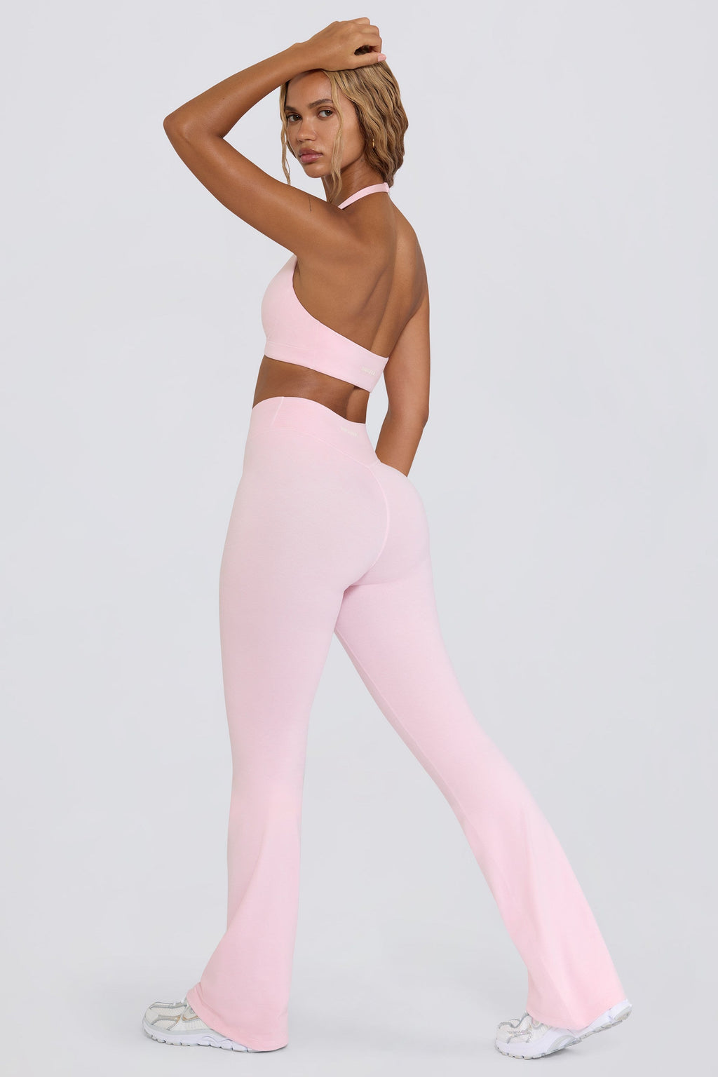 Chic Brushed Jersey Ruched Flared Trousers in Bloom