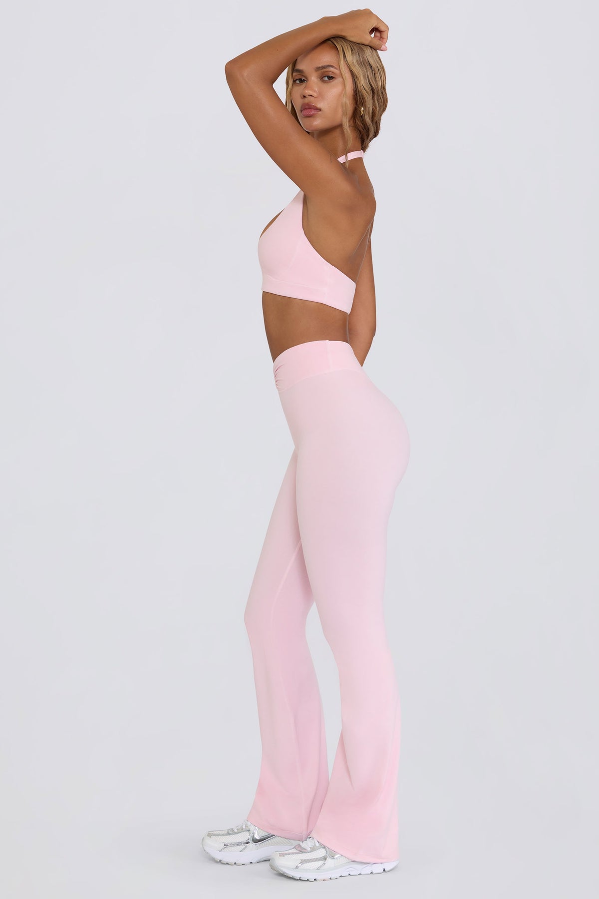 Chic Brushed Jersey Ruched Flared Trousers in Bloom