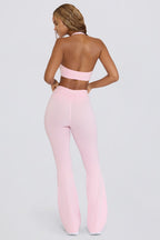 Chic Brushed Jersey Ruched Flared Trousers in Bloom