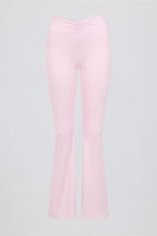 Chic Brushed Jersey Ruched Flared Trousers in Bloom