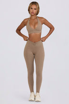 Chic Brushed Jersey Ruched Mid-Rise Leggings in Mocha Marl