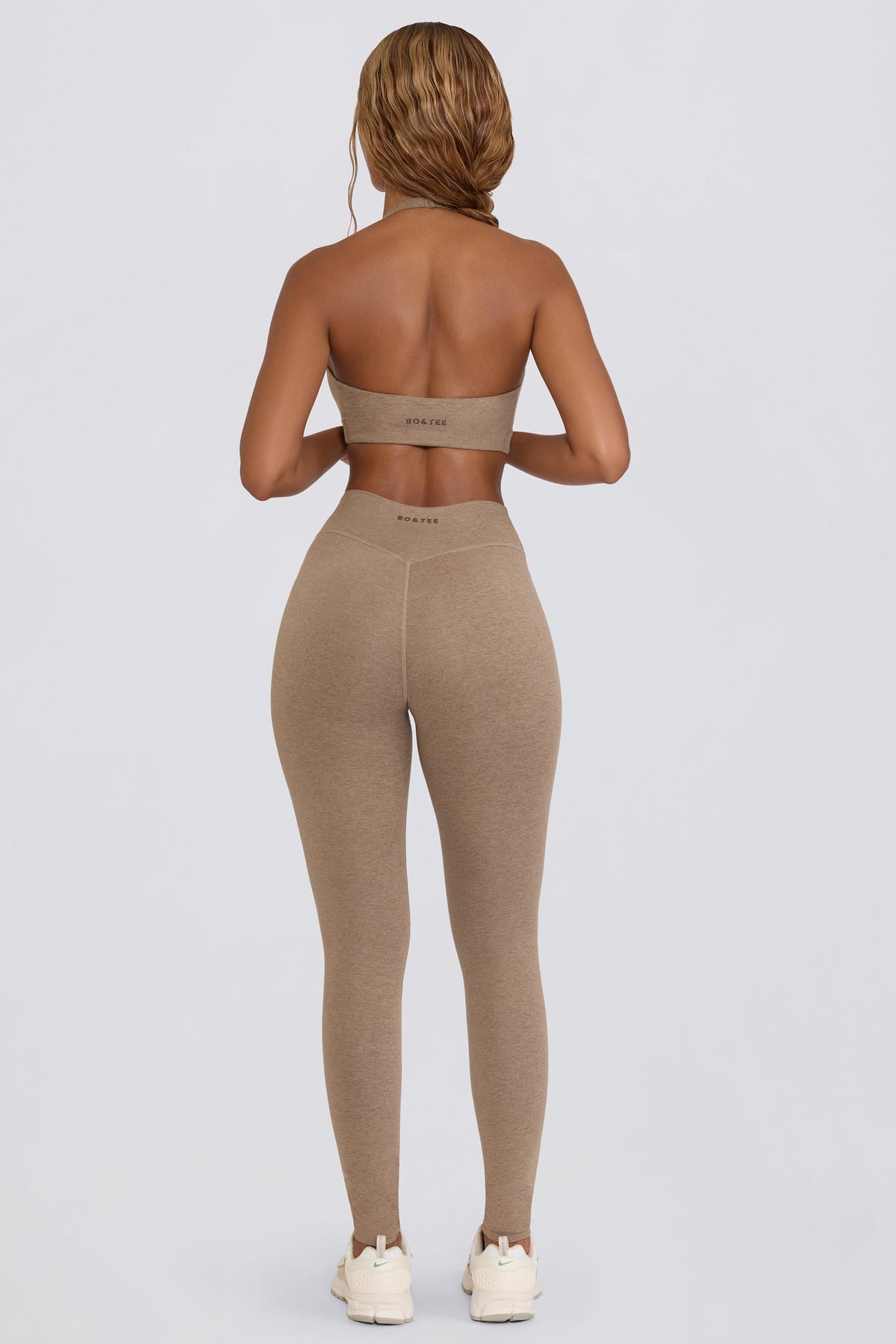 Chic Brushed Jersey Ruched Mid-Rise Leggings in Mocha Marl