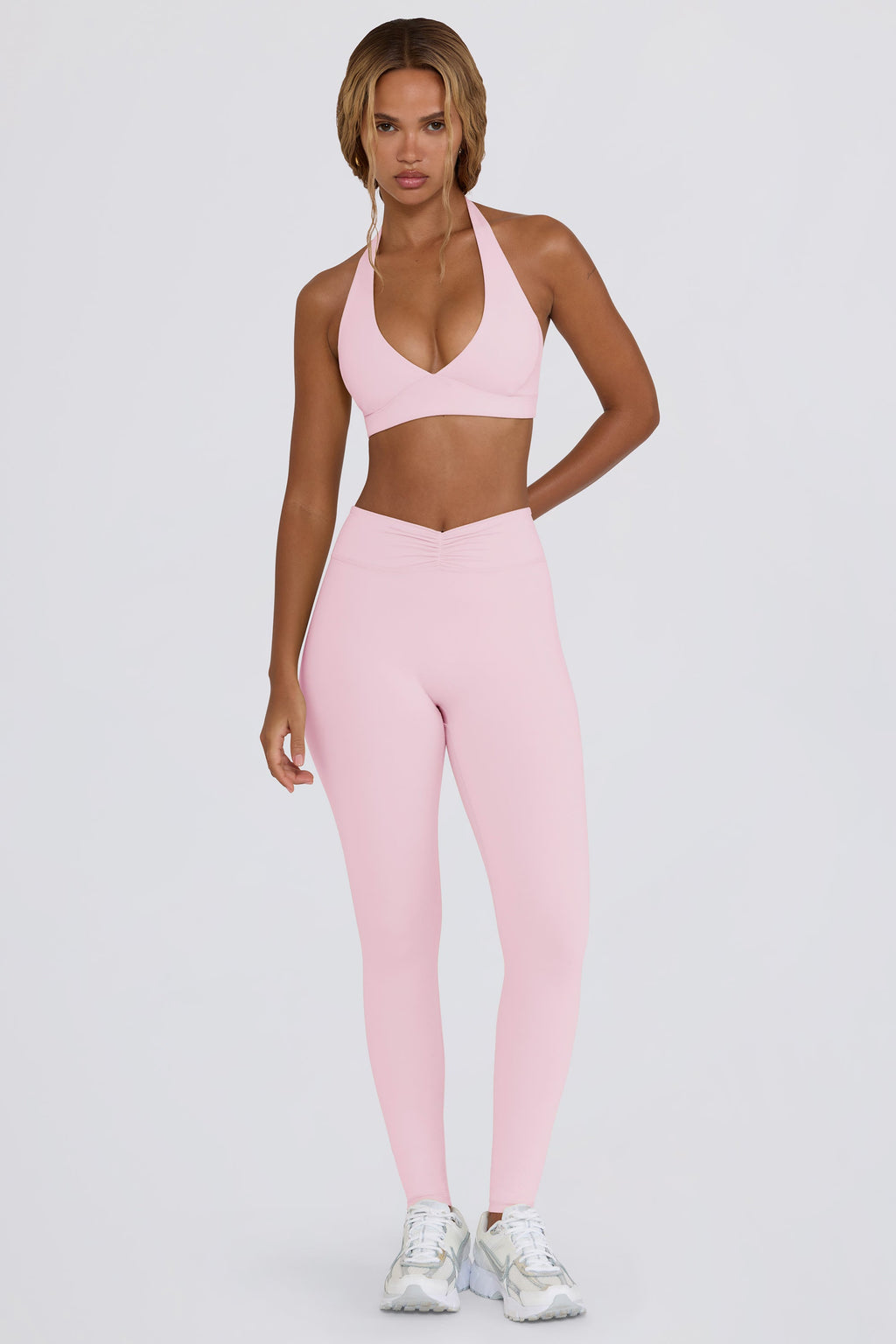 Chic Brushed Jersey Ruched Mid-Rise Leggings in Bloom