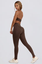 Chic Brushed Jersey Ruched Mid-Rise Leggings in Pecan Marl