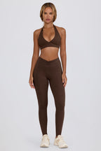 Chic Brushed Jersey Ruched Mid-Rise Leggings in Pecan Marl