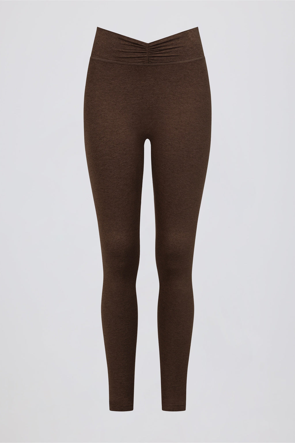 Chic Brushed Jersey Ruched Mid-Rise Leggings in Pecan Marl