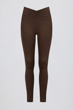 Chic Brushed Jersey Ruched Mid-Rise Leggings in Pecan Marl