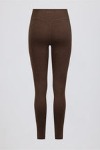 Chic Brushed Jersey Ruched Mid-Rise Leggings in Pecan Marl