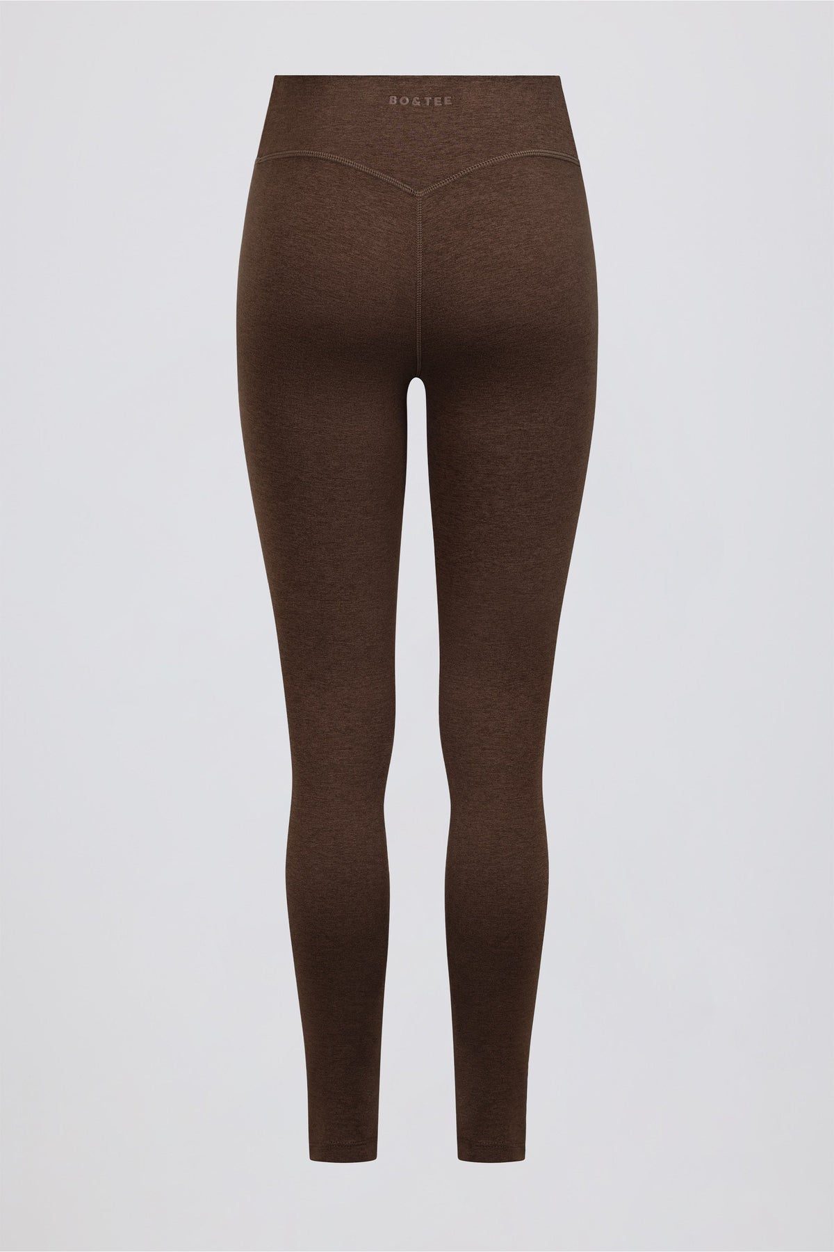 Chic Brushed Jersey Ruched Mid-Rise Leggings in Pecan Marl